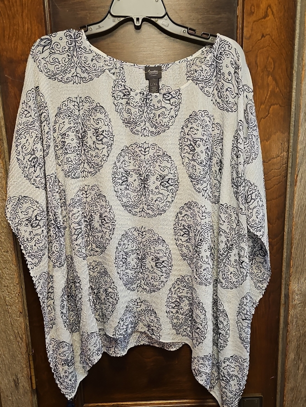 Navy And White Printed Women's Top - L/XL